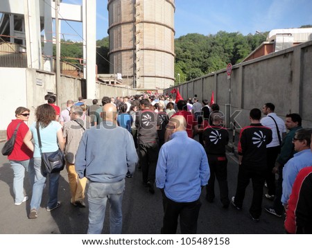 GENOA, ITALY - JUNE 15: strike of the workers of the group finmeccanica against the sale of some firms of the group, June 15, 2012 in Genoa, Italy