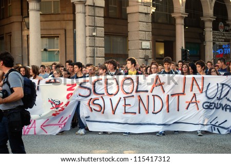 GENOA, ITALY, 12 OCTOBER - national student demonstrations and strikes against the government 