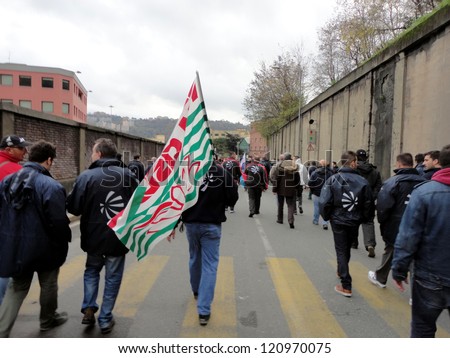 GENOA, ITALY - NOVEMBER 27: strike of the workers of the group finmeccanica against the sale of some firms of the group, Nov 27, 2012 in Genoa, Italy