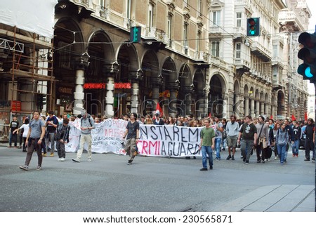 GENOA, ITALY-NOVEMBER 14: general strike of students, temporary workers and workers against the labor policies of the government \