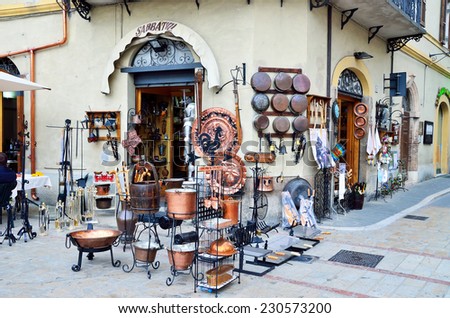 NORCIA PERUGIA UMBRIA,  ITALY, AUGUST 23 - typical and picturesque local craft store August 23 2014, norcia, umbria italy