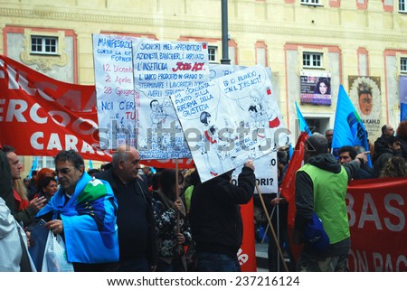 GENOA, ITALY-DECEMBER 12 - national general strike against the government Renzi and the \