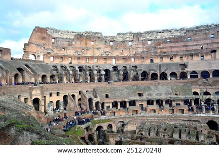 ROMA - JANUARY 3 - Coliseum interior -The Coliseum is one of Rome\'s most popular tourist attractions with over 5 million visitors for year- Roma Jan 3 2015