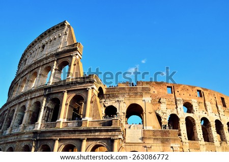 ROMA - JANUARY 6 - Coliseum interior -The Coliseum is one of Rome\'s most popular tourist attractions with over 5 million visitors for year- Roma Jan 6 2015