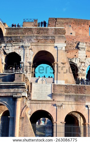 ROMA - JANUARY 6 - Coliseum interior -The Coliseum is one of Rome's most popular tourist attractions with over 5 million visitors for year- Roma Jan 6 2015