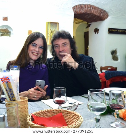 VARAZZE, SAVONA, ITALY MAY 8 - Hackett and his wife Jo in a private party,Varazze Italy May 8 2015