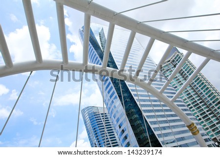BANGKOK -JUNE 17: View of high buildings and public sky walk for transit between Sky Transit and Bus Rapid Transit Systems at Sathorn-Narathiwas junction on June 17, 2013  in Bangkok, Thailand.