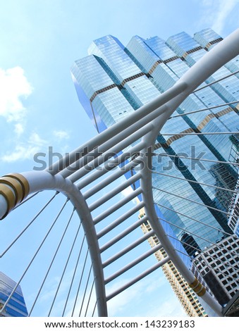 BANGKOK -JUNE 17: View of high buildings and public sky walk for transit between Sky Transit and Bus Rapid Transit Systems at Sathorn-Narathiwas junction on June 17, 2013  in Bangkok, Thailand.