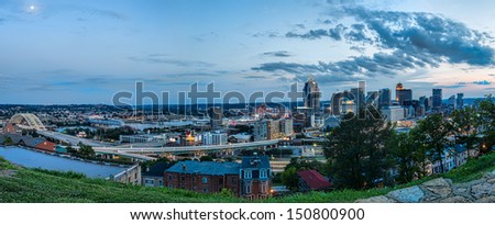 Panorama of Cincinnati Skyline at Sunset