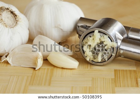 Garlic Being Pressed in a Garlic Press
