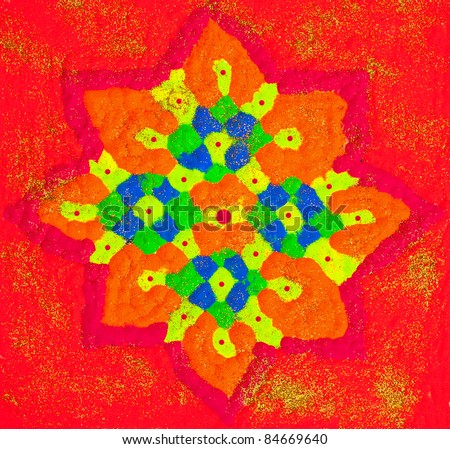 Rangoli or Colorful Floral Patterned Design Using Colored Powder for the Hindu Diwali Festival