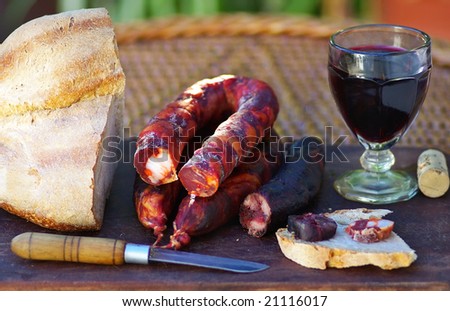 Meat bread and wine, manufacture of Portugal.