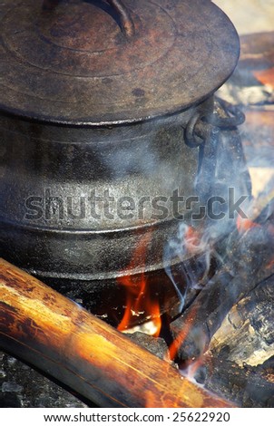 A Black Iron Cauldron in fire.