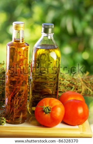 Olive oil,vinegar, oregano and tomato.