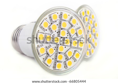 Close up LED lights blub isolated on white background
