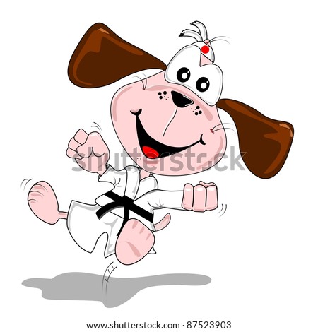 A cartoon dog doing martial arts sport training