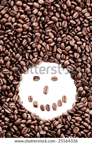 Coffee bean background with a smiley face