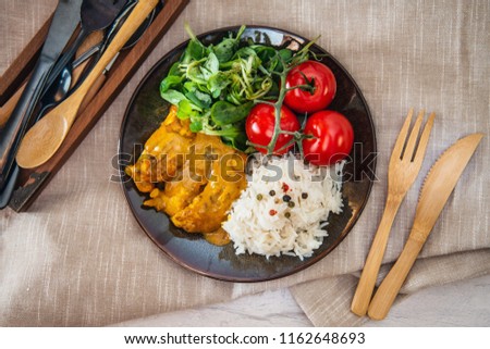 delicious Rice and chicken on plate