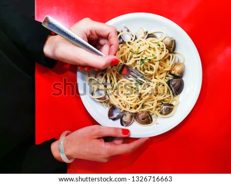 Pasta with Clam Dinner Dish on a the table