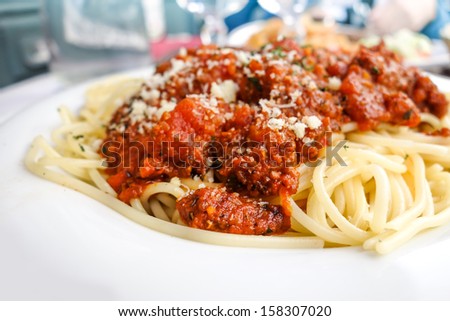 tasty pasta-Italian meat sauce pasta on the table