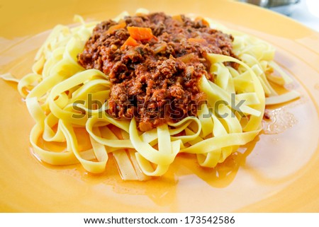 tasty pasta-Italian meat sauce pasta on the table