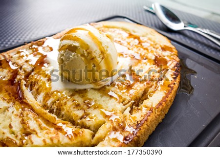 Homemade french toast with Butter and Ice cream