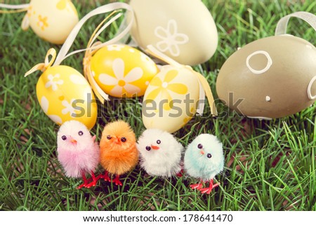 easter chick and painted Easter eggs for your easter design