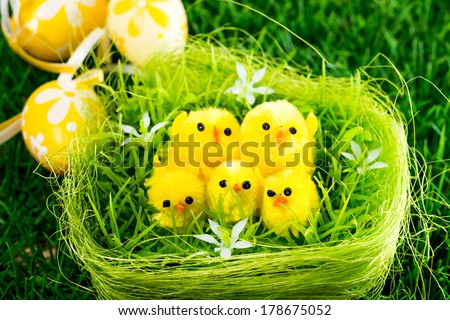 easter chick and painted Easter eggs for your easter design
