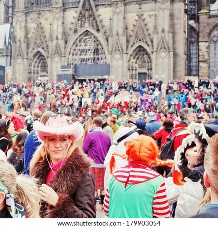 Cologne,North Rhine-March 3: Square in waiting.more than one million spectators on the streets.Carnival parade on March 3, 2014 in Cologne,Germany.