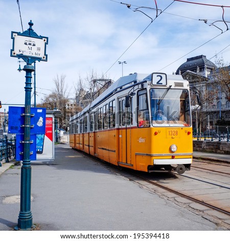 Typical,Tramway in Budapest, Hungary.-March 20: Typical,Tramway on March 20, 2014. Beautiful Tramway in Budapest, Hungary, Europe
