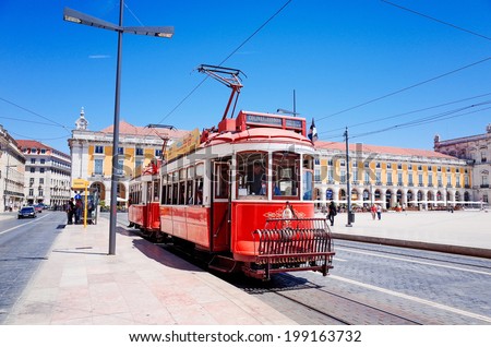 Lisbon, Portugal - May 11: Typical,Tramway on May 11, 2014. Beautiful Tramway in  Lisbon, Portugal, Europe