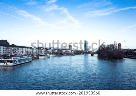FRANKFURT, HESSE-February 12,River view of Frankfurt am Main. Frankfurt, is the largest city in the German state of Hesse and the fifth-largest city in Germany, February 12, 2014 in Frankfurt,Germany.