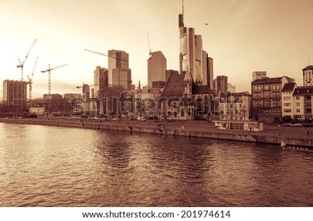 FRANKFURT, HESSE - February 12 : River view of Frankfurt am Main. Frankfurt is the largest city in the German state of Hesse and the fifth-largest city in Germany,February 12, 2014 in Frankfurt,Germany.