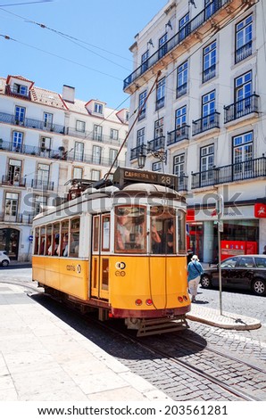 Lisbon,Portugal-May 11: Typical,Tramway on May 11, 2014. Beautiful Tramway in  Lisbon, Portugal, Europe