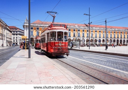 Lisbon,Portugal-May 11: Typical,Tramway on May 11, 2014. Beautiful Tramway in  Lisbon, Portugal, Europe
