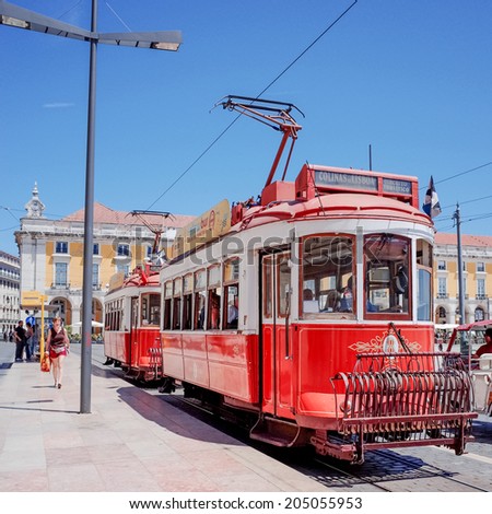 Lisbon, Portugal-May 11: Typical,Tramway on May 11, 2014. Beautiful Tramway in  Lisbon, Portugal, Europe