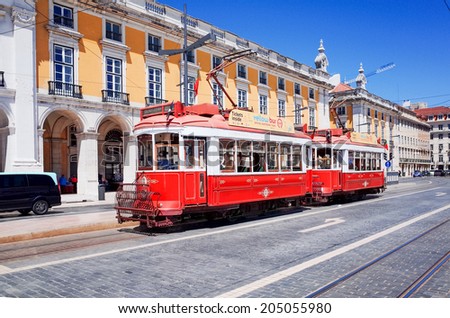 Lisbon, Portugal-May 11: Typical,Tramway on May 11, 2014. Beautiful Tramway in  Lisbon, Portugal, Europe