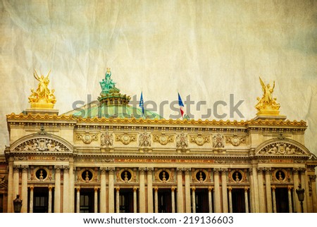 Vintage Opera Garnier in paris France.it is regarded as one of the architectural masterpieces of its time.