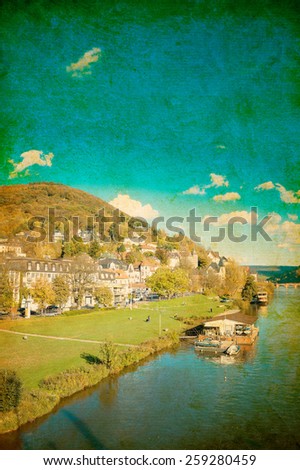 Retro view to old town of Heidelberg, Germany