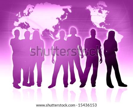world map and people silhouettes