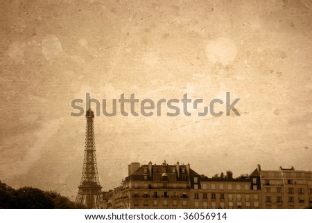 The Eiffel Tower - old-fashioned paris france -  with space for text or image