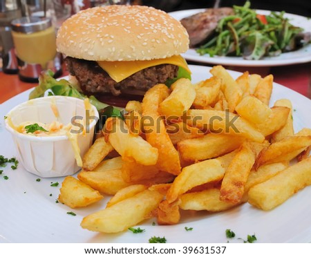 Cheese burger - American cheese burger with fresh salad