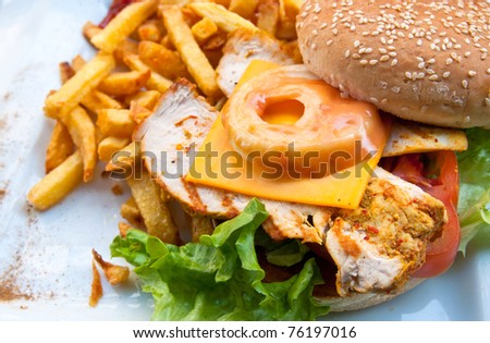 Cheese burger - American cheese chicken burger with fresh salad
