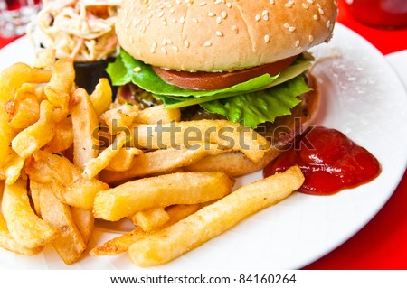 Cheese burger - American cheese burger with fresh salad