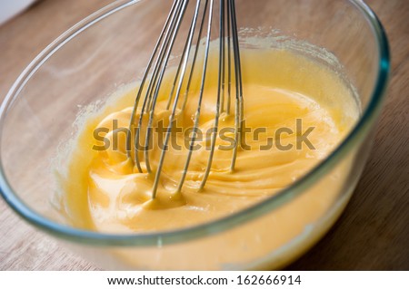 Yolk Eggs and flour mixed together for baking cake or bakery