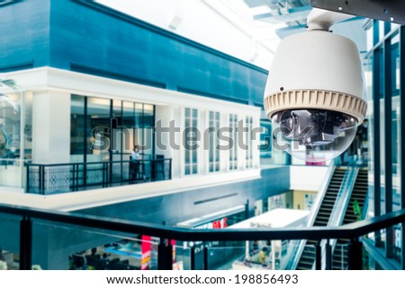 CCTV Camera of Surveillance operating in blue building