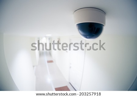 CCTV Camera or surveillance Operating in condominium with fish eye perspective
