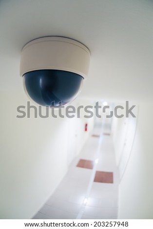 CCTV Camera or surveillance Operating in condominium with fish eye perspective