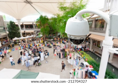 CCTV camera or surveillance operating with crowded people in background