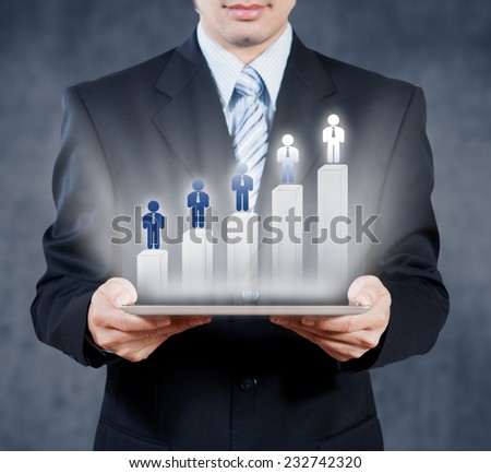 Businessman using tablet with digital visual object, human resource business concept